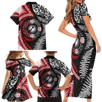 Tonga and New Zealand Together Family Matching Short Sleeve Bodycon Dress and Hawaiian Shirt Ngatu Art Tribal Maori Tattoo and Silver Fern LT03 - Polynesian Pride