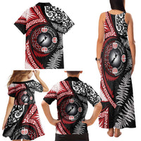 Tonga and New Zealand Together Family Matching Tank Maxi Dress and Hawaiian Shirt Ngatu Art Tribal Maori Tattoo and Silver Fern LT03 - Polynesian Pride