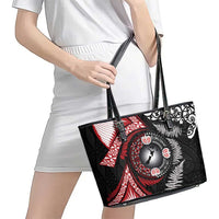 Tonga and New Zealand Together Leather Tote Bag Ngatu Art Tribal Maori Tattoo and Silver Fern LT03 - Polynesian Pride