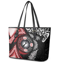 Tonga and New Zealand Together Leather Tote Bag Ngatu Art Tribal Maori Tattoo and Silver Fern LT03 - Polynesian Pride