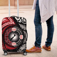 Tonga and New Zealand Together Luggage Cover Ngatu Art Tribal Maori Tattoo and Silver Fern LT03 Black - Polynesian Pride