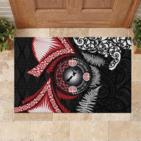 Tonga and New Zealand Together Rubber Doormat Ngatu Art Tribal Maori Tattoo and Silver Fern LT03 Black - Polynesian Pride