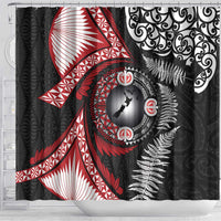 Tonga and New Zealand Together Shower Curtain Ngatu Art Tribal Maori Tattoo and Silver Fern LT03 - Polynesian Pride