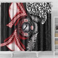 Tonga and New Zealand Together Shower Curtain Ngatu Art Tribal Maori Tattoo and Silver Fern LT03 - Polynesian Pride