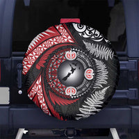 Tonga and New Zealand Together Spare Tire Cover Ngatu Art Tribal Maori Tattoo and Silver Fern LT03 No hole Black - Polynesian Pride