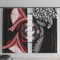 Tonga and New Zealand Together Window Curtain Ngatu Art Tribal Maori Tattoo and Silver Fern LT03 With Hooks Black - Polynesian Pride