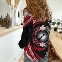 Tonga and New Zealand Together Women Casual Shirt Ngatu Art Tribal Maori Tattoo and Silver Fern LT03 - Polynesian Pride