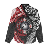 Tonga and New Zealand Together Women Casual Shirt Ngatu Art Tribal Maori Tattoo and Silver Fern LT03 - Polynesian Pride