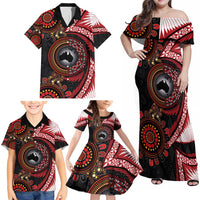 Tonga and Australia Together Family Matching Off Shoulder Maxi Dress and Hawaiian Shirt Ngatu Art Tribal Aboriginal Tattoo Pattern LT03 - Polynesian Pride
