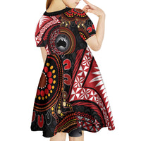 Tonga and Australia Together Kid Short Sleeve Dress Ngatu Art Tribal Aboriginal Tattoo Pattern