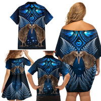 New Zealand Maori Matariki Family Matching Off Shoulder Short Dress and Hawaiian Shirt Hongi Kiwi Bird and Silver Fern LT03 - Polynesian Pride