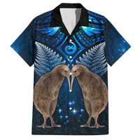 New Zealand Maori Matariki Hawaiian Shirt Hongi Kiwi Bird and Silver Fern LT03 Blue - Polynesian Pride