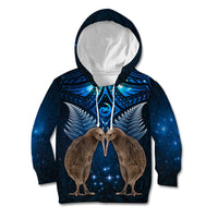 New Zealand Maori Matariki Kid Hoodie Hongi Kiwi Bird and Silver Fern LT03 Hoodie Blue - Polynesian Pride
