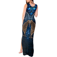 New Zealand Maori Matariki Tank Maxi Dress Hongi Kiwi Bird and Silver Fern LT03 - Polynesian Pride