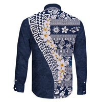 Hawaii Plumeria Tribal Vintage Family Matching Long Sleeve Bodycon Dress and Hawaiian Shirt Special Blue LT03 - Polynesian Pride