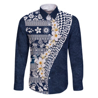 Hawaii Plumeria Tribal Vintage Family Matching Puletasi and Hawaiian Shirt Special Blue LT03 Dad's Shirt - Long Sleeve Blue - Polynesian Pride