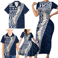 Hawaii Plumeria Tribal Vintage Family Matching Short Sleeve Bodycon Dress and Hawaiian Shirt Special Blue LT03 - Polynesian Pride