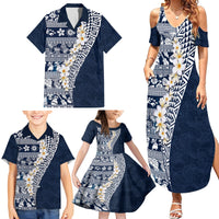 Hawaii Plumeria Tribal Vintage Family Matching Summer Maxi Dress and Hawaiian Shirt Special Blue LT03 - Polynesian Pride