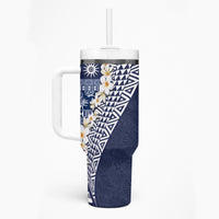 Hawaii Plumeria Tribal Vintage Tumbler With Handle Special Blue