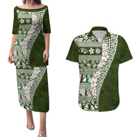 Hawaii Plumeria Tribal Vintage Couples Matching Puletasi and Hawaiian Shirt Special Green LT03 Green - Polynesian Pride