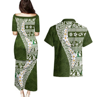 Hawaii Plumeria Tribal Vintage Couples Matching Puletasi and Hawaiian Shirt Special Green LT03 - Polynesian Pride