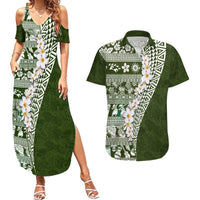 Hawaii Plumeria Tribal Vintage Couples Matching Summer Maxi Dress and Hawaiian Shirt Special Green LT03 Green - Polynesian Pride