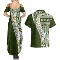 Hawaii Plumeria Tribal Vintage Couples Matching Summer Maxi Dress and Hawaiian Shirt Special Green LT03 - Polynesian Pride