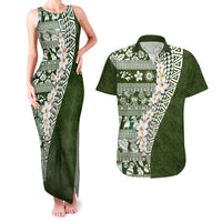 Hawaii Plumeria Tribal Vintage Couples Matching Tank Maxi Dress and Hawaiian Shirt Special Green LT03 Green - Polynesian Pride