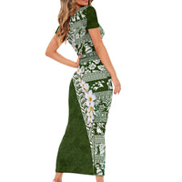 Hawaii Plumeria Tribal Vintage Family Matching Short Sleeve Bodycon Dress and Hawaiian Shirt Special Green LT03 - Polynesian Pride