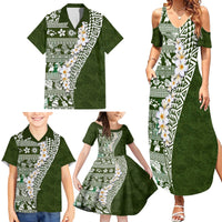 Hawaii Plumeria Tribal Vintage Family Matching Summer Maxi Dress and Hawaiian Shirt Special Green LT03 - Polynesian Pride