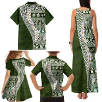 Hawaii Plumeria Tribal Vintage Family Matching Tank Maxi Dress and Hawaiian Shirt Special Green LT03 - Polynesian Pride