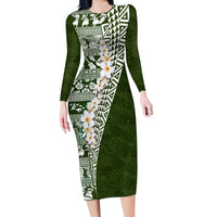 Hawaii Plumeria Tribal Vintage Long Sleeve Bodycon Dress Special Green LT03 Long Dress Green - Polynesian Pride