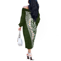 Hawaii Plumeria Tribal Vintage Off The Shoulder Long Sleeve Dress Special Green LT03 - Polynesian Pride
