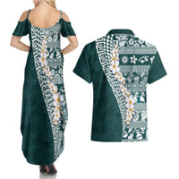 Hawaii Plumeria Tribal Vintage Couples Matching Summer Maxi Dress and Hawaiian Shirt Special Turquoise LT03 - Polynesian Pride