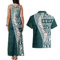 Hawaii Plumeria Tribal Vintage Couples Matching Tank Maxi Dress and Hawaiian Shirt Special Turquoise LT03 - Polynesian Pride