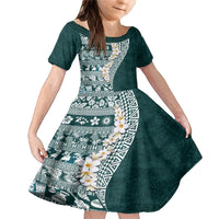Hawaii Plumeria Tribal Vintage Family Matching Mermaid Dress and Hawaiian Shirt Special Turquoise LT03 Daughter's Dress Turquoise - Polynesian Pride
