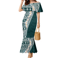 Hawaii Plumeria Tribal Vintage Family Matching Mermaid Dress and Hawaiian Shirt Special Turquoise LT03 Mom's Dress Turquoise - Polynesian Pride