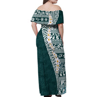 Hawaii Plumeria Tribal Vintage Family Matching Off Shoulder Maxi Dress and Hawaiian Shirt Special Turquoise LT03 - Polynesian Pride