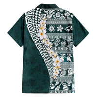 Hawaii Plumeria Tribal Vintage Family Matching Off Shoulder Short Dress and Hawaiian Shirt Special Turquoise LT03 - Polynesian Pride