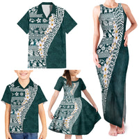 Hawaii Plumeria Tribal Vintage Family Matching Tank Maxi Dress and Hawaiian Shirt Special Turquoise LT03 - Polynesian Pride