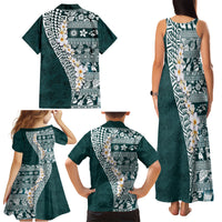 Hawaii Plumeria Tribal Vintage Family Matching Tank Maxi Dress and Hawaiian Shirt Special Turquoise LT03 - Polynesian Pride