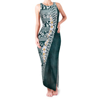 Hawaii Plumeria Tribal Vintage Family Matching Tank Maxi Dress and Hawaiian Shirt Special Turquoise LT03 Mom's Dress Turquoise - Polynesian Pride