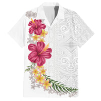 Hawaiian Plumeria and Hibiscus Family Matching Long Sleeve Bodycon Dress and Hawaiian Shirt White Mode