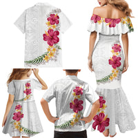 Hawaiian Plumeria and Hibiscus Family Matching Mermaid Dress and Hawaiian Shirt White Mode LT03 - Polynesian Pride