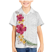 Hawaiian Plumeria and Hibiscus Family Matching Mermaid Dress and Hawaiian Shirt White Mode LT03 Son's Shirt White - Polynesian Pride