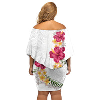 Hawaiian Plumeria and Hibiscus Family Matching Off Shoulder Short Dress and Hawaiian Shirt White Mode LT03 - Polynesian Pride