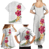 Hawaiian Plumeria and Hibiscus Family Matching Summer Maxi Dress and Hawaiian Shirt White Mode LT03 - Polynesian Pride