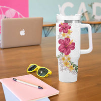 Hawaiian Plumeria and Hibiscus Tumbler With Handle - White Mode LT03 - Polynesian Pride