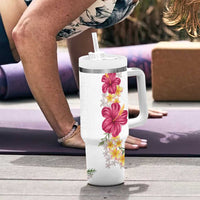 Hawaiian Plumeria and Hibiscus Tumbler With Handle - White Mode LT03 - Polynesian Pride