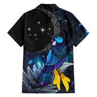 New Zealand Tui Bird Matariki Family Matching Off Shoulder Maxi Dress and Hawaiian Shirt Galaxy Fern With Maori Pattern LT03 - Polynesian Pride